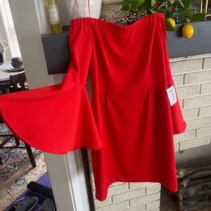 Red off the shoulder mini dress
